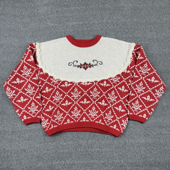 Vintage Esprit Wool Sweater Womens Medium Red‎ Nordic Folk Holiday Crop 80s - Picture 1 of 7